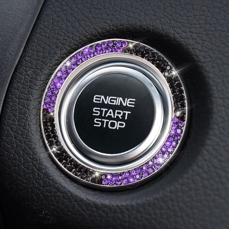 ToBeQueen Purple Bling Push Start Ring Emblem Sticker, Crystal Diamond Rhinestone Engine Start Button Cover Interior Decoration, Violet Black Bling Car Accessories, Purple and Black - Image 5